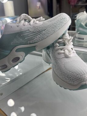 Women's White and Light Mint Knit Athletic Sneakers